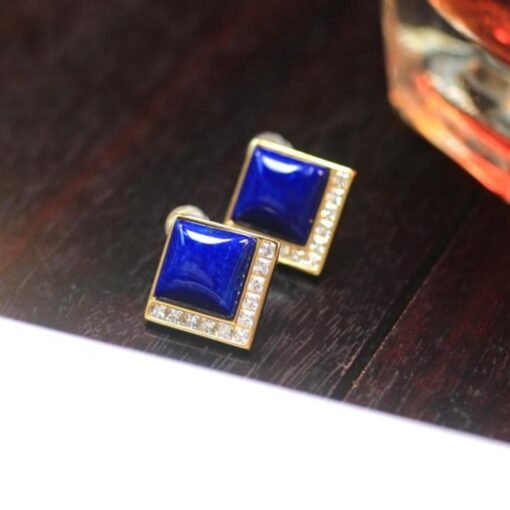 Natural Lapis lazuli Stud Earrings /Sterling 925-Silver Gold-Plated cushion Lapis lazuli Studs/Customize gift box/anniversary gift/dainty - Image 5