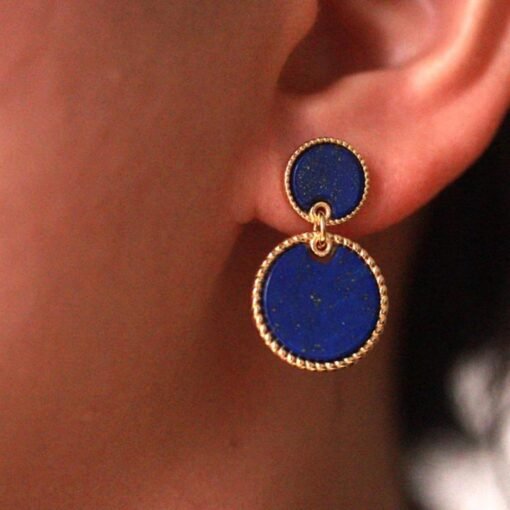 Natural Lapis lazuli dangle Earrings/Sterling 925-Silver Gold-Plated round Lapis lazuli drops/Customize gift box/anniversary gift for her - Image 2