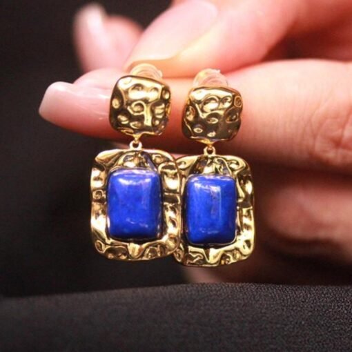 Natural Lapis lazuli dangle Earrings/Sterling 925-Silver Gold-Plated cushion Lapis lazuli drops/Customize gift box/anniversary gift for her