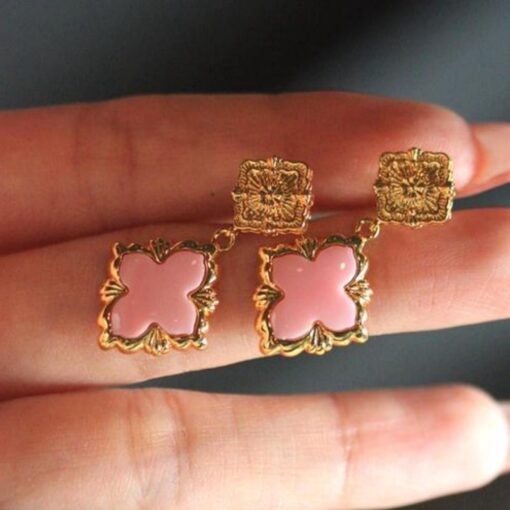 Natural Queen Conch dangle Earrings/Sterling 925Silver 18K Gold-Plated Queen Conch drops/Customize gift box/Stylish Four-Leaf Clover drops - Image 5