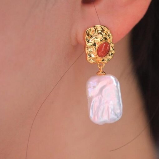 Natural Baroque pearl dangle Earrings/Sterling 925Silver 18K Gold-Plated Baroque pearl drops/Customize gift box/Stylish and Elegant Style - Image 2