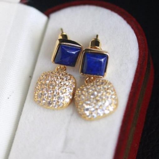 Natural Lapis lazuli dangle Earrings/Sterling 925-Silver Gold-Plated cushion Lapis lazuli drops/Customize gift box/anniversary gift for her - Image 3
