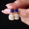 Natural Lapis lazuli dangle Earrings/Sterling 925-Silver Gold-Plated cushion Lapis lazuli drops/Customize gift box/anniversary gift for her