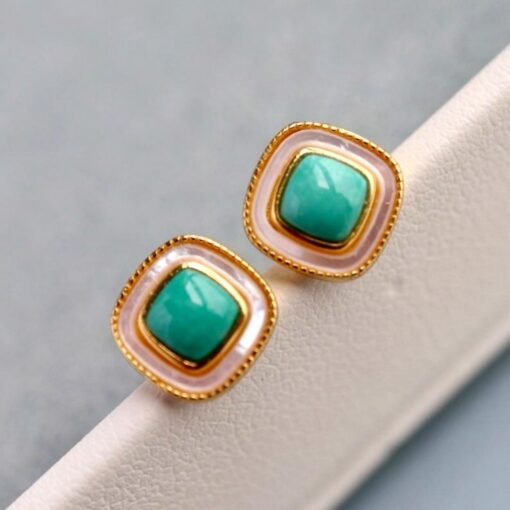 Genuine Turquoise stud Earrings /Sterling 925Silver 18KGold-Plated Turquoise studs/Customize gift box/December birthstone gift/anniversary - Image 5