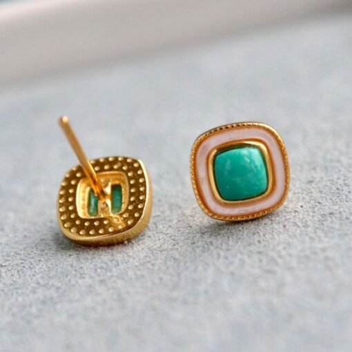 Genuine Turquoise stud Earrings /Sterling 925Silver 18KGold-Plated Turquoise studs/Customize gift box/December birthstone gift/anniversary - Image 4
