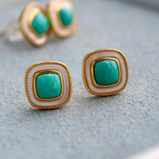 Genuine Turquoise stud Earrings /Sterling 925Silver 18KGold-Plated Turquoise studs/Customize gift box/December birthstone gift/anniversary - Image 3