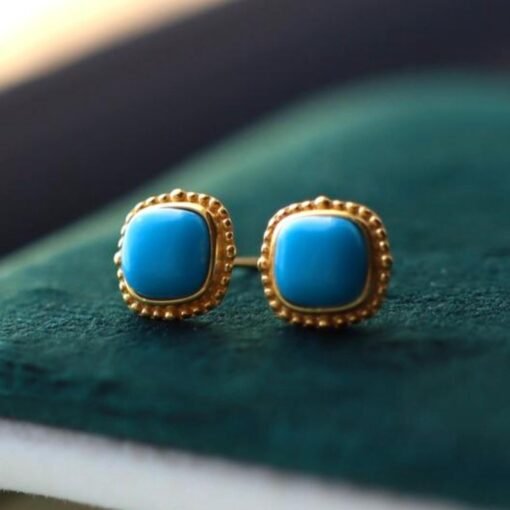 Genuine Turquoise stud Earrings /Sterling 925Silver 18KGold-Plated Turquoise studs/Customize gift box/December birthstone gift/ins studs - Image 3