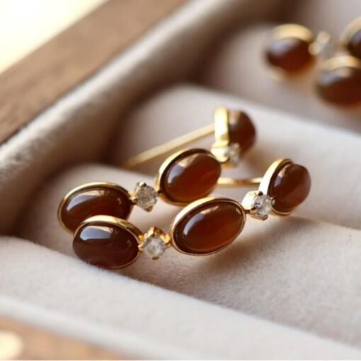 Natural Brownish red nephrite hoop Earrings /Sterling 925Silver 18K Gold-Plated jade hoops/Customize gift box/genuine jade/anniversary gift - Image 4