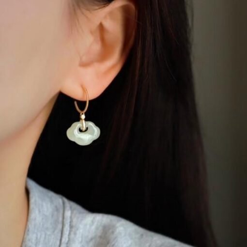 Natural Nephrite dangle Earrings /Sterling 925 Silver 18KGold-Plated Nephrite drop & dangle earrings/Customize gift box/anniversary gift - Image 2