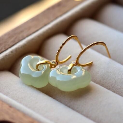 Natural Nephrite dangle Earrings /Sterling 925 Silver 18KGold-Plated Nephrite drop & dangle earrings/Customize gift box/anniversary gift
