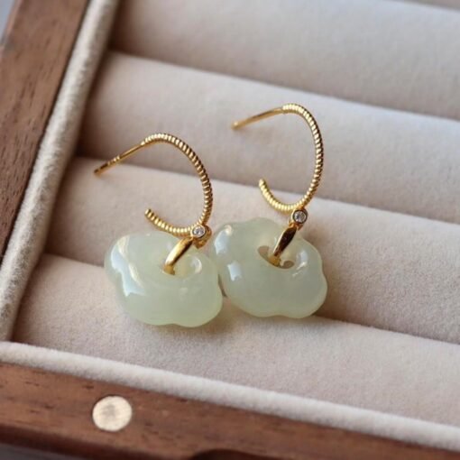 Natural Nephrite dangle Earrings /Sterling 925 Silver 18KGold-Plated Nephrite drop & dangle earrings/Customize gift box/anniversary gift - Image 4