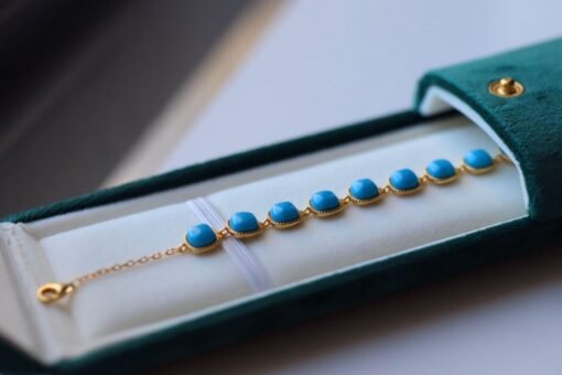 Genuine Turquoise bracelet/Sterling 925Silver 18KGold-Plated Turquoise bracelet/Customize gift box/December birthstone gift/anniversary gift - Image 5