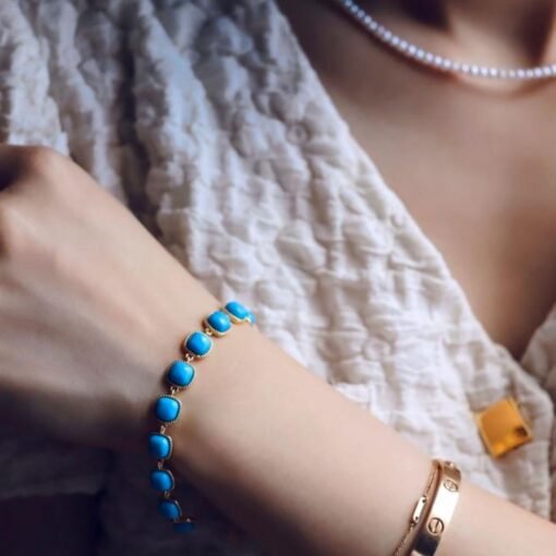 Genuine Turquoise bracelet/Sterling 925Silver 18KGold-Plated Turquoise bracelet/Customize gift box/December birthstone gift/anniversary gift - Image 4