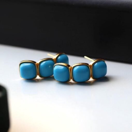 Genuine Turquoise Earrings /Sterling 925Silver 18KGold-Plated Turquoise studs/Customize gift box/December birthstone gift/anniversary gift - Image 5