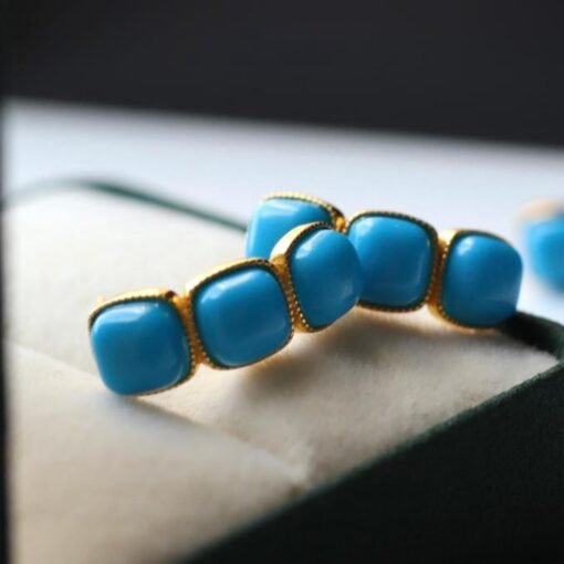 Genuine Turquoise Earrings /Sterling 925Silver 18KGold-Plated Turquoise studs/Customize gift box/December birthstone gift/anniversary gift - Image 4