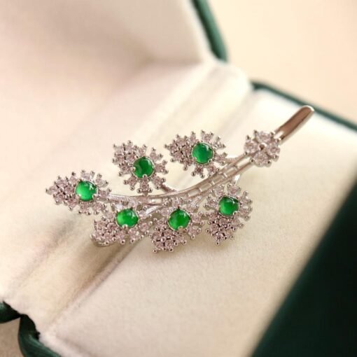 Genuine jadeite leaf brooch/Sterling 925-Silver green jade brooch/Customize gift box/anniversary gift for her/leaves pendant gift - Image 5