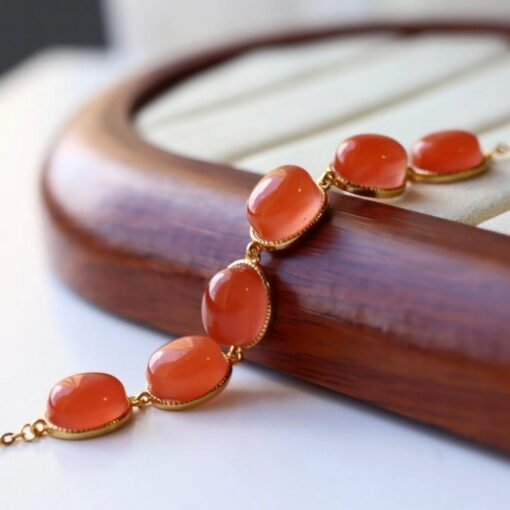 Natural red agate bracelet/Sterling 925Silver 18KGold-Plated agate bracelet/Customize gift box/anniversary bracelet gift/dainty silver gift - Image 2