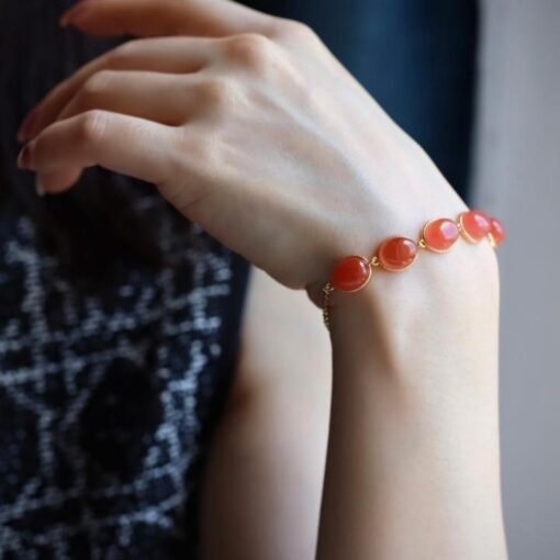 Natural red agate bracelet/Sterling 925Silver 18KGold-Plated agate bracelet/Customize gift box/anniversary bracelet gift/dainty silver gift - Image 3