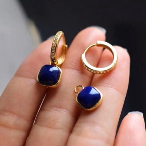 Natural Lapis lazuli dangle Earrings/Sterling 925 Silver 18k Gold-Plated Lapis lazuli drops/Customize gift box/Two ways to wear it/gift for - Image 4