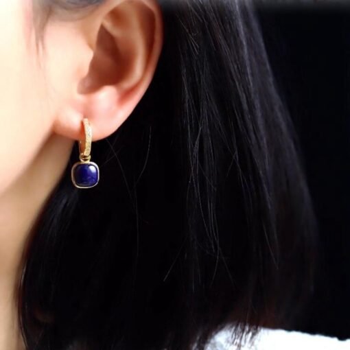 Natural Lapis lazuli dangle Earrings/Sterling 925 Silver 18k Gold-Plated Lapis lazuli drops/Customize gift box/Two ways to wear it/gift for - Image 3