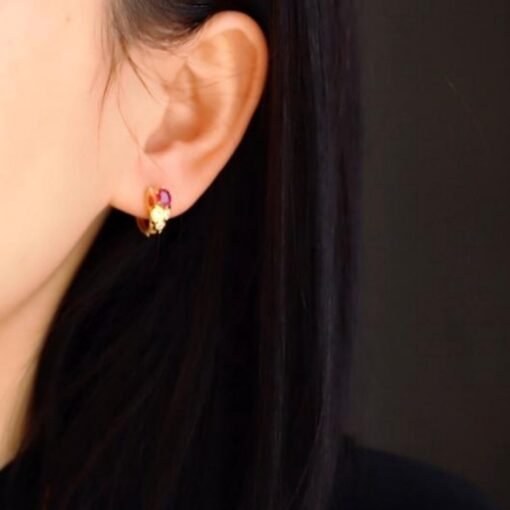 Natural ruby hoop Earrings /Sterling 925 Silver 18K Gold-Plated ruby hoops/Customize gift box/July birthstone gift/anniversary gift for her - Image 3