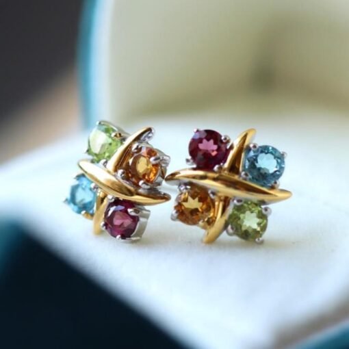 Natural rainbow tourmaline Stud Earrings/Sterling 925Silver 18K Gold-Plated tourmaline Studs/Customize gift box/October birthstone gift - Image 2