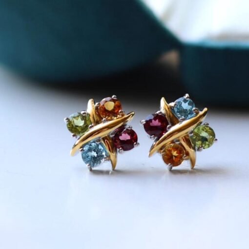 Natural rainbow tourmaline Stud Earrings/Sterling 925Silver 18K Gold-Plated tourmaline Studs/Customize gift box/October birthstone gift - Image 5