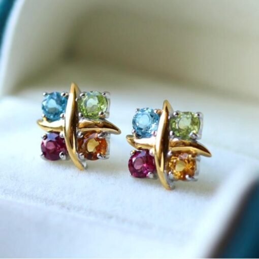 Natural rainbow tourmaline Stud Earrings/Sterling 925Silver 18K Gold-Plated tourmaline Studs/Customize gift box/October birthstone gift - Image 4
