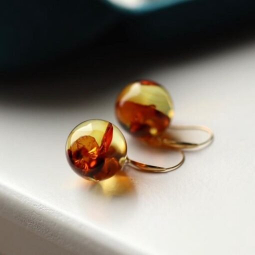 Natural Floral amber dangle Earrings /Sterling 925 Silver 18K Gold-Plated Floral amber drops/Customize gift box/anniversary gift for her - Image 4