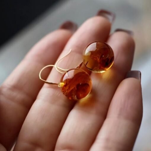 Natural Floral amber dangle Earrings /Sterling 925 Silver 18K Gold-Plated Floral amber drops/Customize gift box/anniversary gift for her - Image 5
