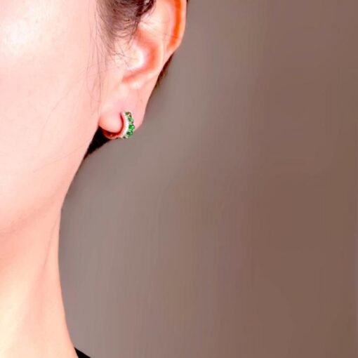 Natural green jade hoop Earrings /Sterling 925-Silver 18KGold-Plated green jadeite hoops/Customize gift box/anniversary gift/retro court - Image 3