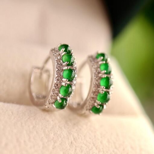 Natural green jade hoop Earrings /Sterling 925-Silver 18KGold-Plated green jadeite hoops/Customize gift box/anniversary gift/retro court - Image 5