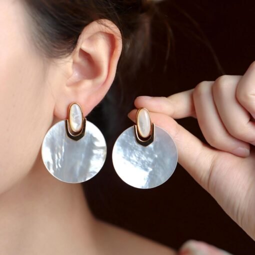 Natural white shell dangle Earrings/Sterling 925Silver 18K Gold-Plated shell drops/Customize gift box/Elegant & modern earrings/anniversary - Image 2