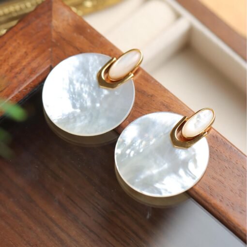 Natural white shell dangle Earrings/Sterling 925Silver 18K Gold-Plated shell drops/Customize gift box/Elegant & modern earrings/anniversary - Image 3