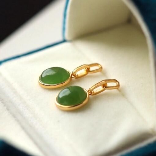 Genuine green jade dangle Earrings/Sterling 925-Silver 18KGold-Plated green oval jade drops/Customize gift box/anniversary gift/unique gift - Image 4