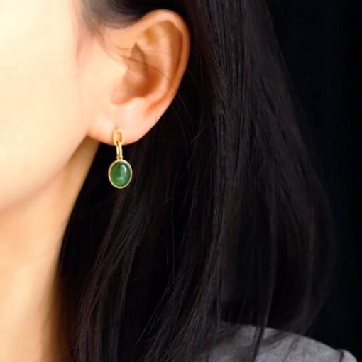 Genuine green jade dangle Earrings/Sterling 925-Silver 18KGold-Plated green oval jade drops/Customize gift box/anniversary gift/unique gift - Image 2