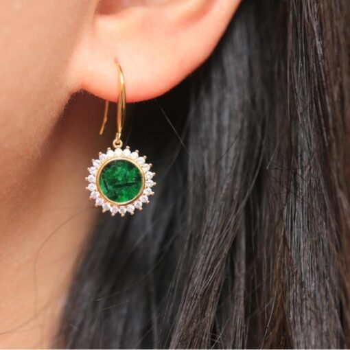 Natural green jadeite dangle Earrings /Sterling 925-Silver 18KGold-Plated jade drop/Customize gift box/anniversary gift/retro court earrings - Image 2