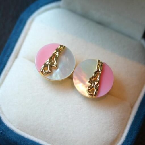 Natural Queen Conch Stud Earrings/Sterling 925 Silver 18K Gold-Plated round Queen Conch Studs with White Mother of Pearl/Customize gift box - Image 2