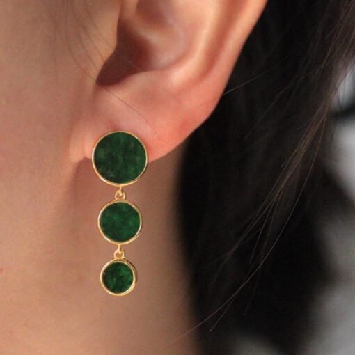 Natural green jadeite dangle Earrings /Sterling 925-Silver 18KGold-Plated jade drop/Customize gift box/anniversary Teardrop Shape earrings - Image 3