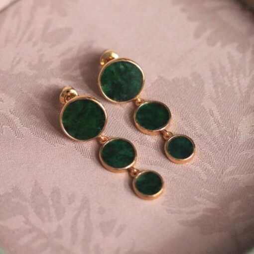 Natural green jadeite dangle Earrings /Sterling 925-Silver 18KGold-Plated jade drop/Customize gift box/anniversary Teardrop Shape earrings - Image 2