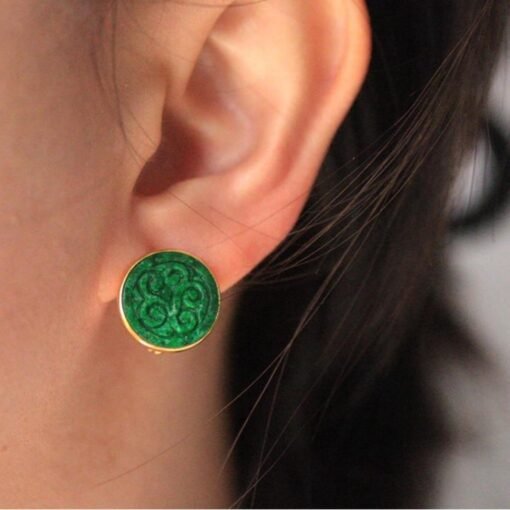 Natural green jadeite stud Earrings /Sterling 925-Silver 18KGold-Plated jade studs/Customize gift box/anniversary Countess Flower earrings - Image 3