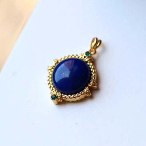 Genuine Lapis lazuli pendant/Sterling 925Silver 18KGold-Plated round Lapis lazuli pendant/Customize gift box/anniversary gift/retro pendant - Image 2