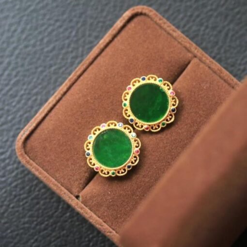 Natural jadeite stud Earrings /Sterling 925-Silver 18KGold-Plated green jade studs/Customize gift box/anniversary gift/flower earrings stud - Image 5