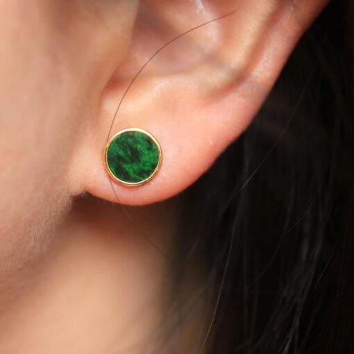 Natural jadeite stud Earrings /Sterling 925-Silver 18KGold-Plated green jade studs/Customize gift box/anniversary gift/minimalist earrings - Image 3