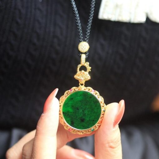 Natural green jade pendant/Sterling 925Silver 18KGold-Plated jadeite pendant/Customize gift box/anniversary gift/retro raw jade pendant - Image 3
