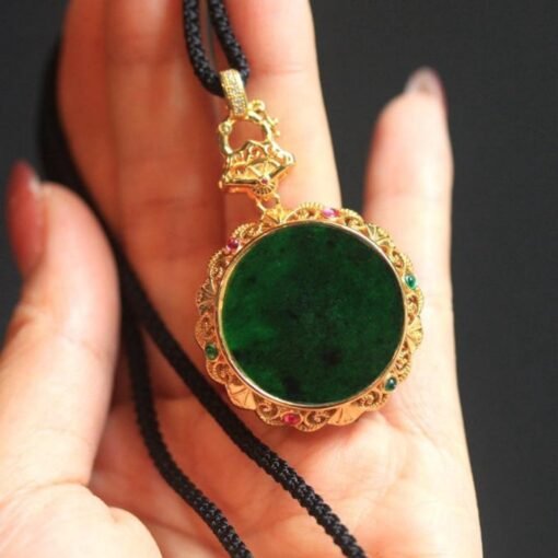 Natural green jade pendant/Sterling 925Silver 18KGold-Plated jadeite pendant/Customize gift box/anniversary gift/retro raw jade pendant - Image 2