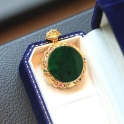 Natural green jade pendant/Sterling 925Silver 18KGold-Plated jadeite pendant/Customize gift box/anniversary gift/retro raw jade pendant
