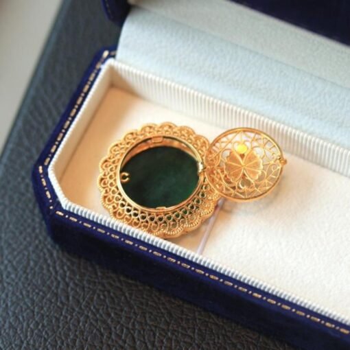 Natural green jade pendant/Sterling 925Silver 18KGold-Plated jadeite pendant/Customize gift box/anniversary gift/retro raw jade pendant - Image 4