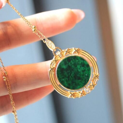 Natural green jade pendant/Sterling 925Silver 18KGold-Plated jadeite pendant/Customize gift box/anniversary gift/retro raw jade pendant - Image 2