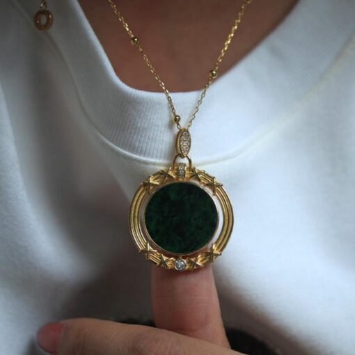 Natural green jade pendant/Sterling 925Silver 18KGold-Plated jadeite pendant/Customize gift box/anniversary gift/retro raw jade pendant - Image 4